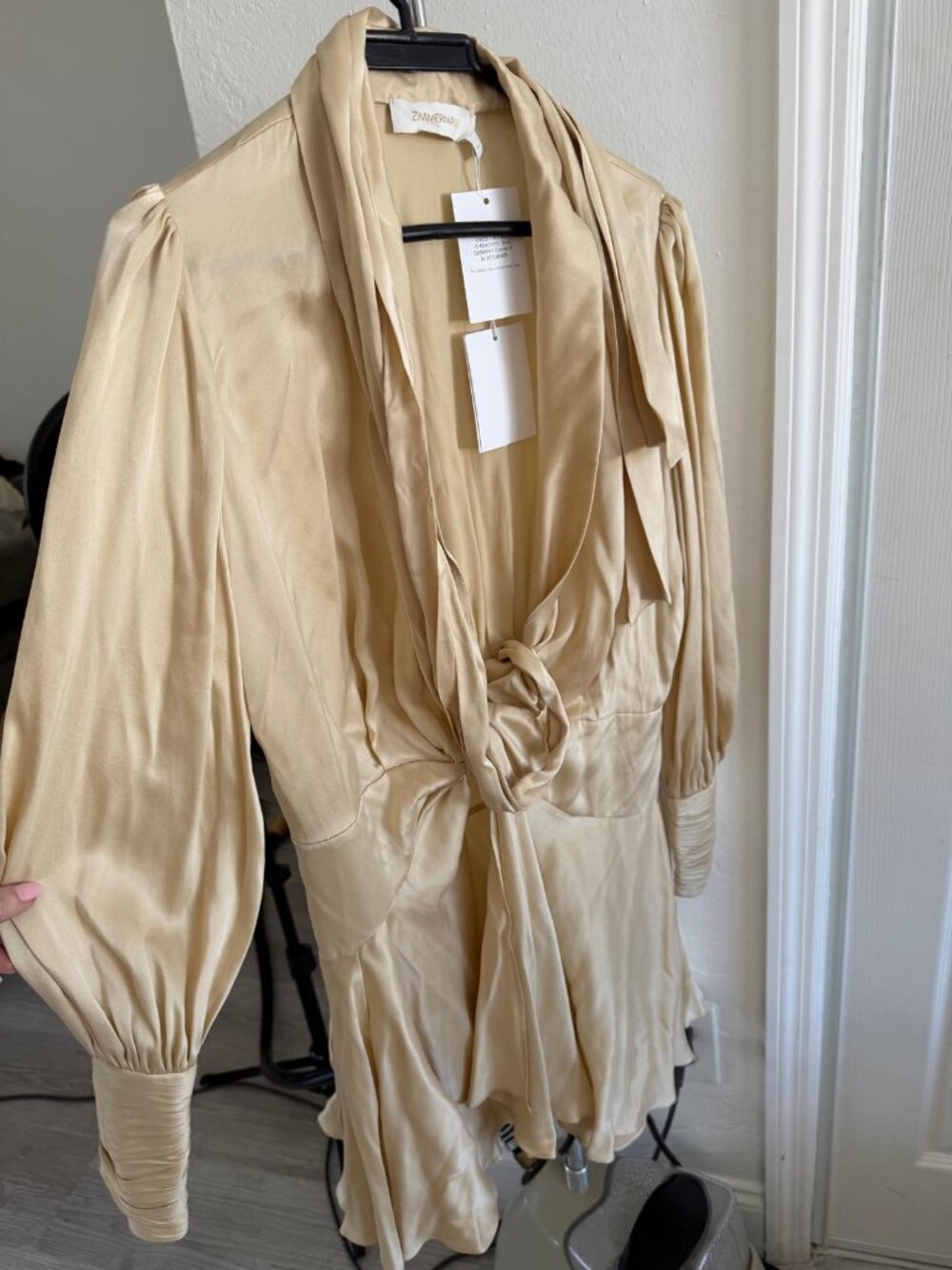 Zimmermann Silk Wrap Mini Dress Cream Size 1 NWT $625